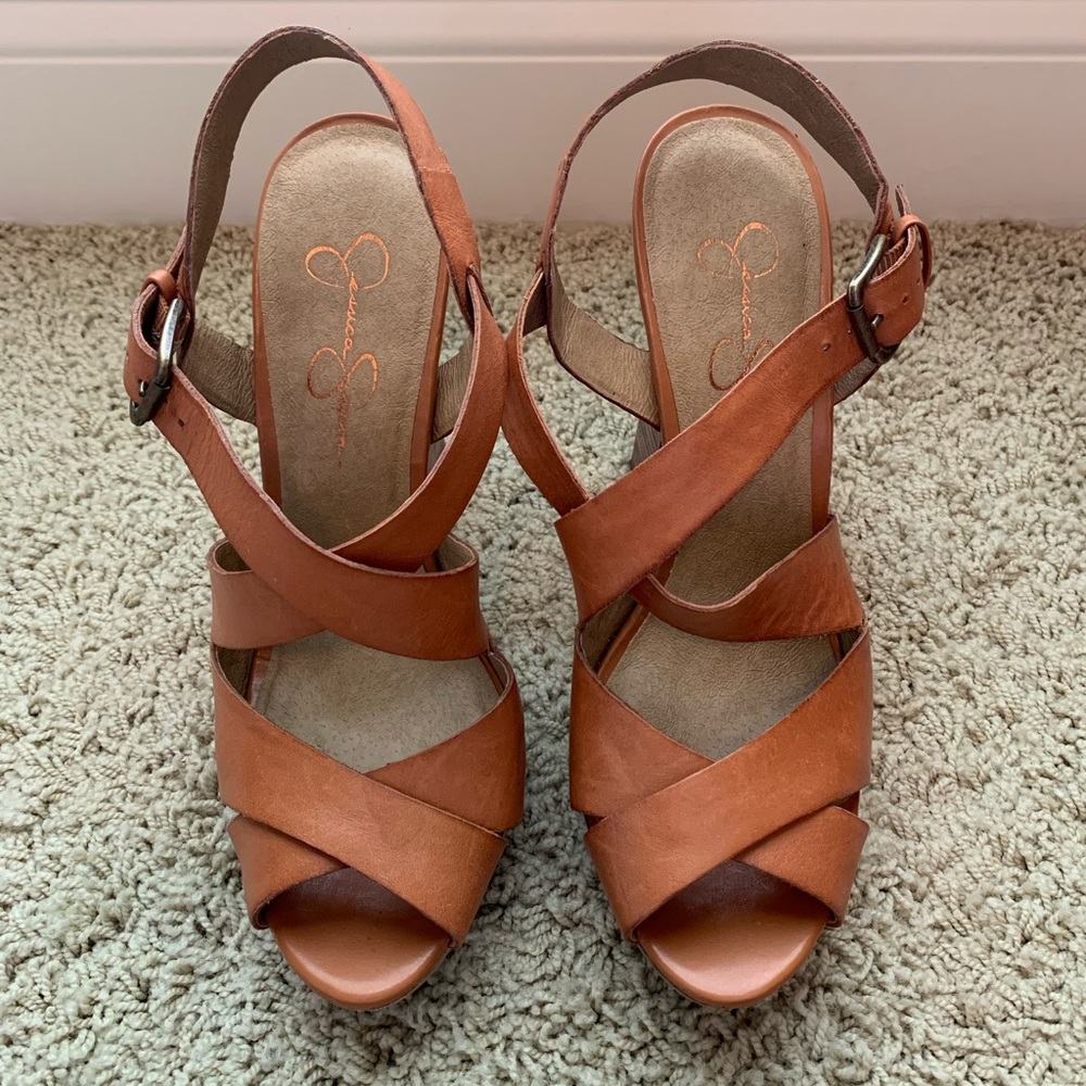 Cognac leather Jessica Simpson heels